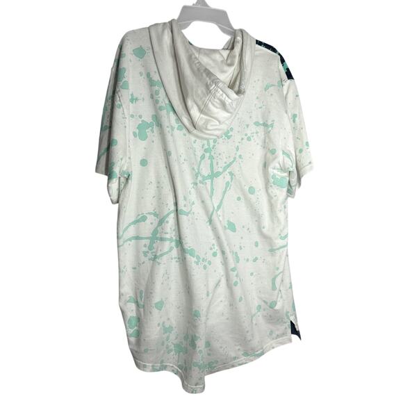 Encrypted Hooded Denim Blue White Shirt 90s Style Paint Splatter Design XL - Picture 2 of 8